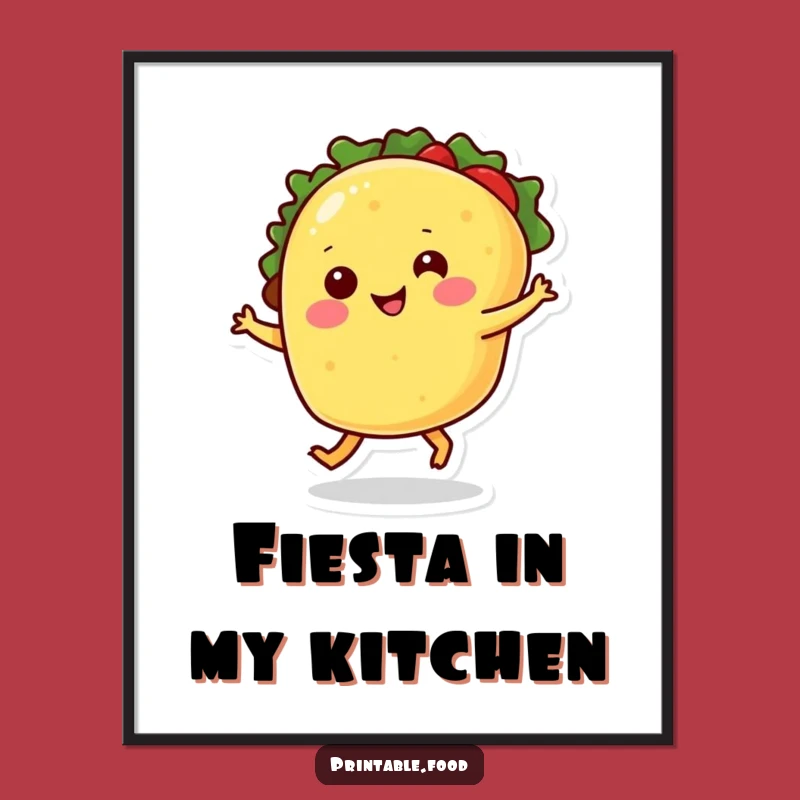 Funny Smiling Taco Poster: Dancing Food Art Print, Humorous Wall Decor