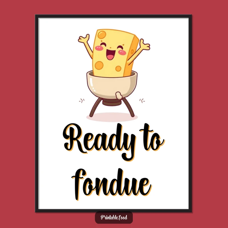 Funny Cheese Fondue Art Print: Delighted Character for Kitchen Decor