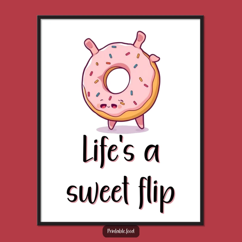 Funny Donut Somersault Art Print: Cheerful Character for Sweet Decor