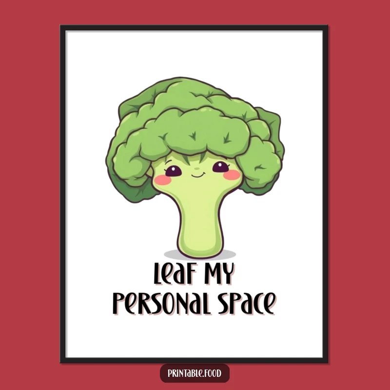 Funny Shy Broccoli Poster: Adorable Veggie Art Print, Humorous Wall Decor Gift