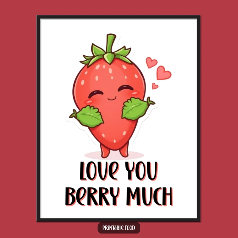 Funny Strawberry Kiss Art Print: Giggling Character for Sweet Decor