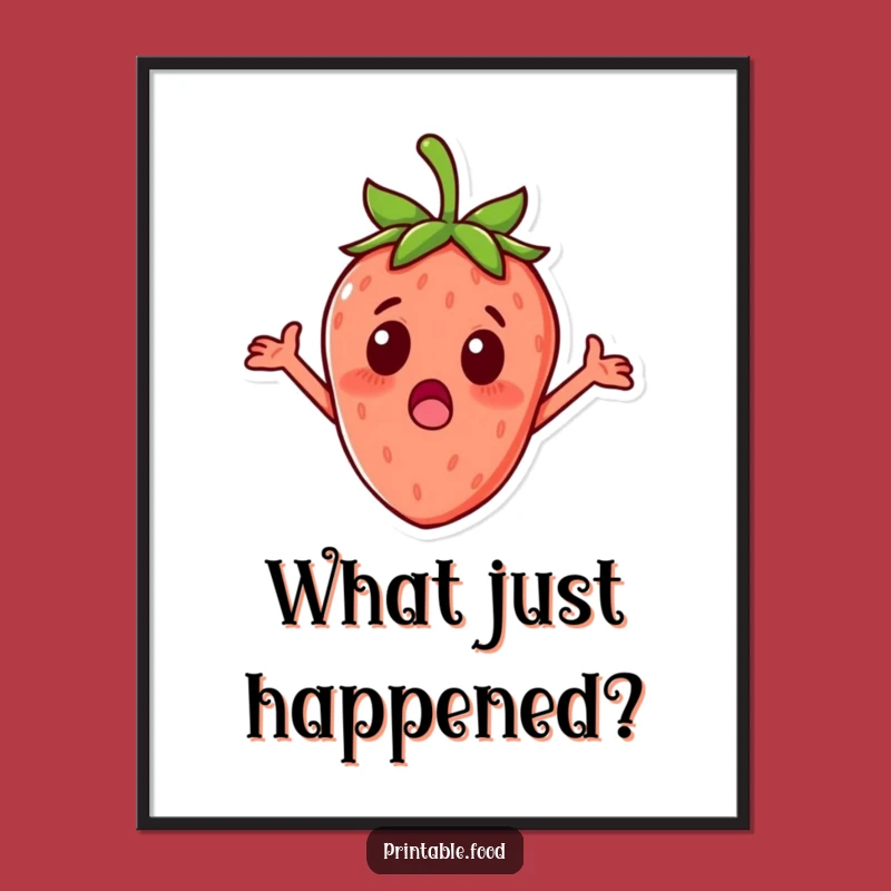 Funny Surprised Strawberry Poster - Whimsical Wall Art
