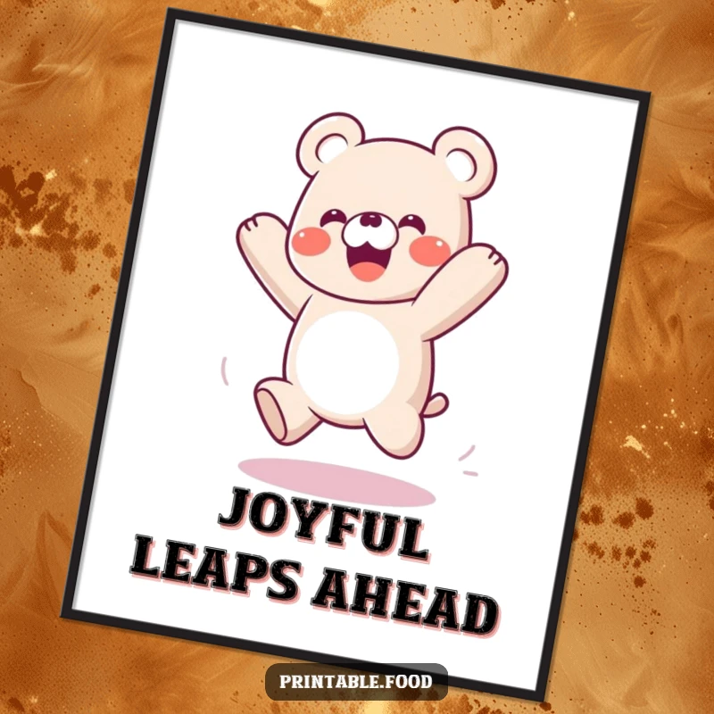 Funny poster of a playful gummy bear character bouncing enthusiastically like a spring, embodying fun.