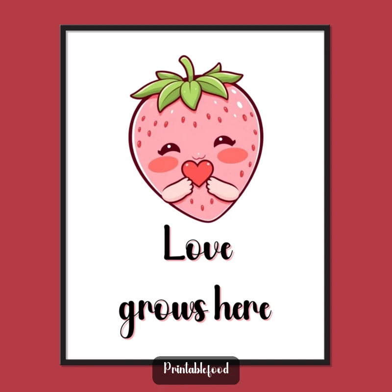 Funny Blushing Strawberry Heart Poster - Adorable & Humorous Wall Art