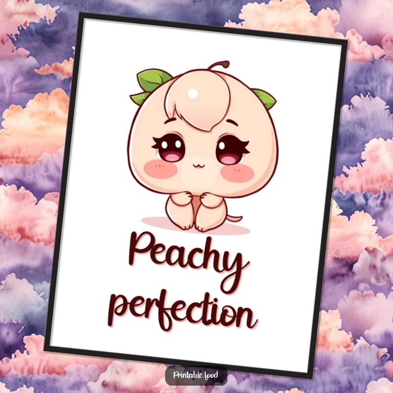 Funny Blushing Peach Poster: A vibrant poster of a peach blushing intensely, its cheeks a deep rosy hue, radiating sweetness.