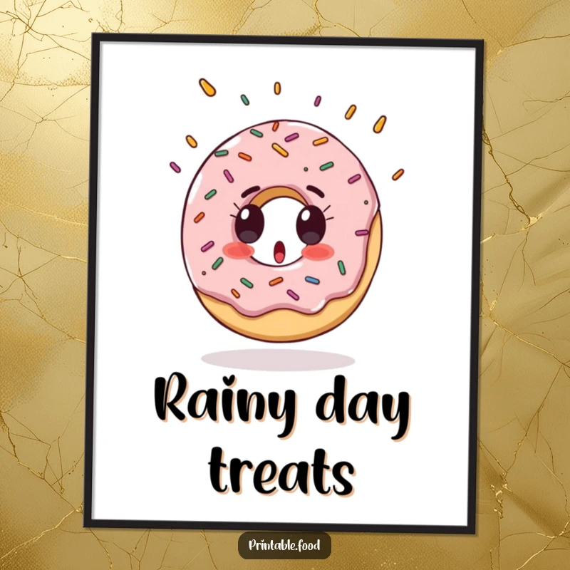 Funny Poster of a surprised donut character with sprinkles falling, adding a touch of sweet art.