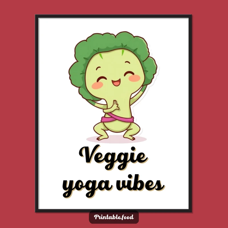 Funny Wall Art Poster: Broccoli's Zen Pose, Hilarious Decor for Yoga Studios & Kitchens