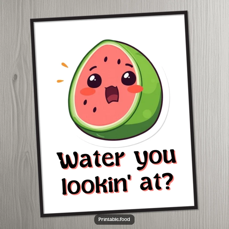 Funny Poster depicting a surprised watermelon slice with a wide mouth open, adding a refreshing and humorous touch.