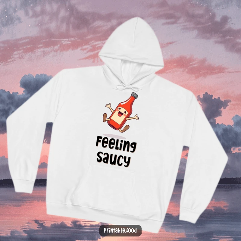 Funny hoodie featuring a gleeful ketchup bottle doing a cartwheel, embodying fun and condiment enthusiasm.