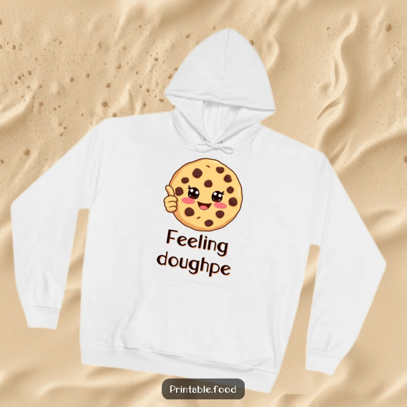 Funny hoodie featuring a joyful chocolate chip cookie with eyes giving a thumbs up, perfect for cozy comfort and happy vibes.