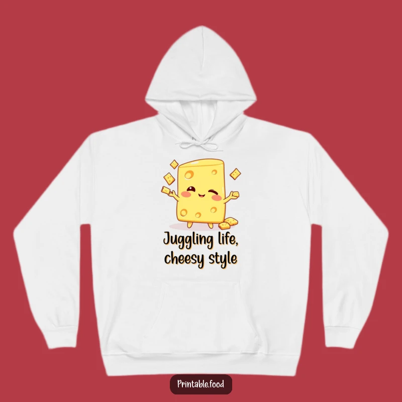 Funny Winking Cheese Wedge Hoodie - Cozy Cracker Juggling Humor Sweatshirt