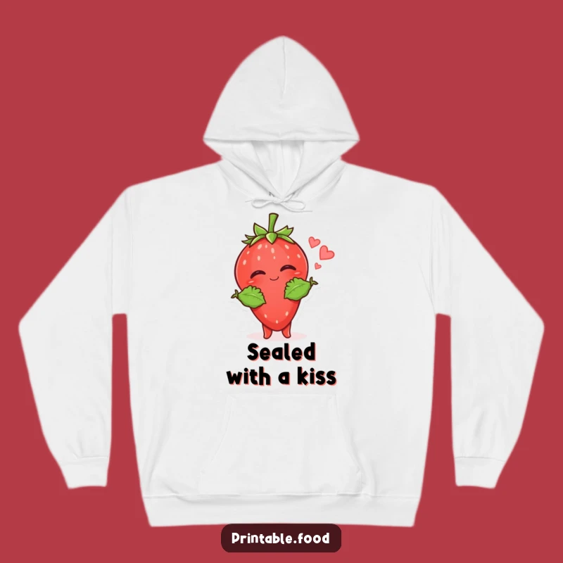 Funny Strawberry Kiss Hoodie: Cozy Giggle with Leafy Arms