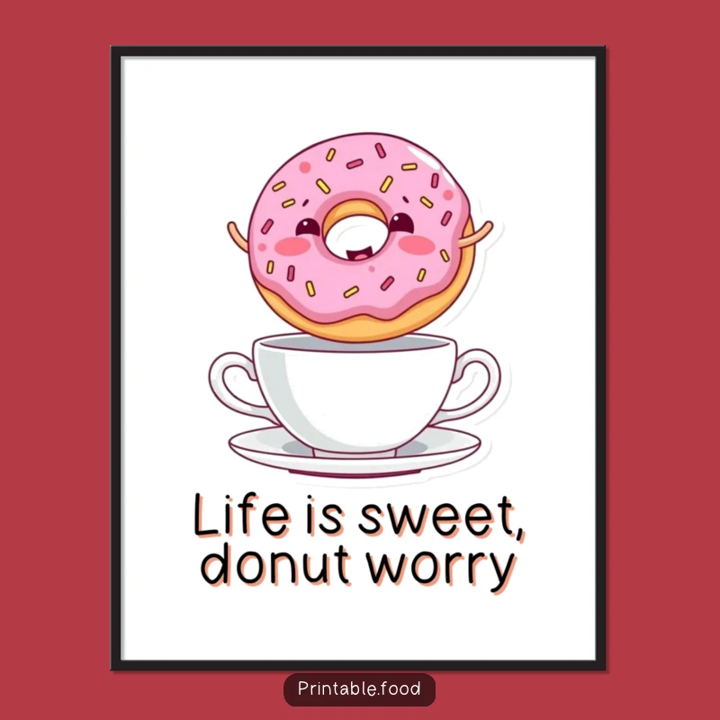 Free Printable Donut Wall Art: Giggling Sprinkled Donut, Funny Downloadable Decor