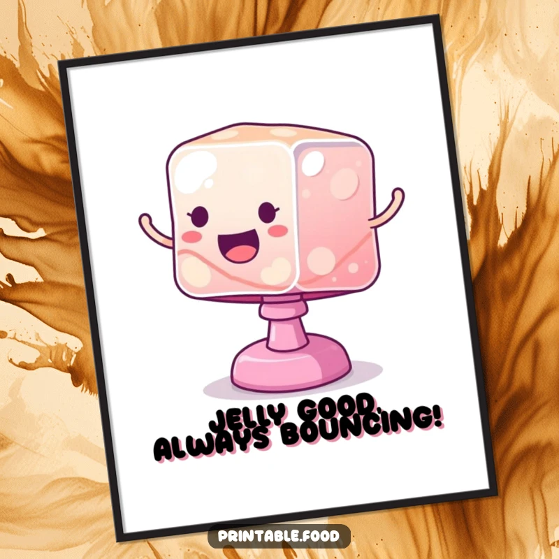 Funny Free Printable Jelly Wall Art: A vibrant, wobbly jelly cube in mid-bounce with pure joy.