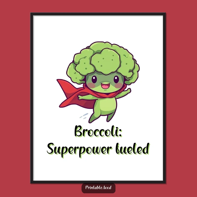 Free Printable Wall Art: Flying Broccoli Superhero, Humorous Decor