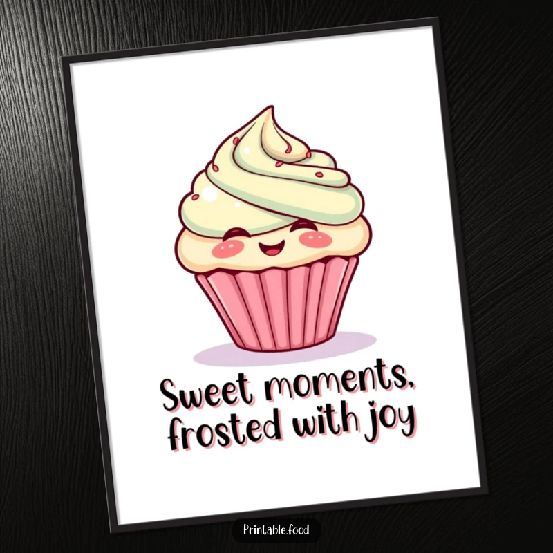 Funny Free Printable Wall Art: A giggling cupcake character puffs its frosting out with pure, gleeful delight.