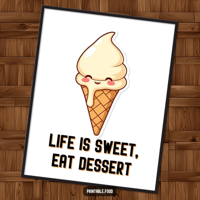 Funny Free Printable Wall Art: A joyfully melting ice cream cone with a huge giggle, perfect for a fun space.