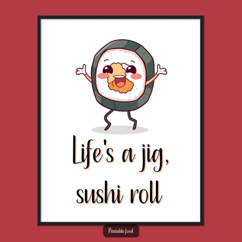 Free Printable Wall Art: Joyful Sushi Jigging Character for Whimsical Downloadable Decor