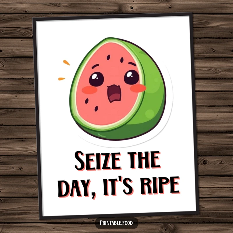 Funny Free Printable Wall Art: A surprised watermelon slice with a wide-open mouth, adding a splash of fun.