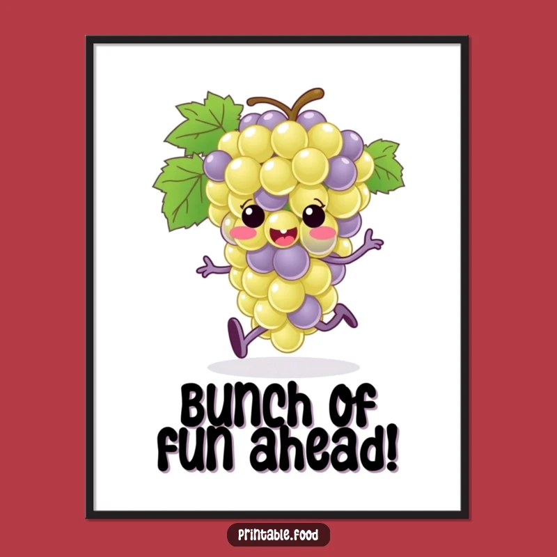 Funny Free Printable Wall Art: Bouncing Grape Bunch, Quirky Downloadable Decor!