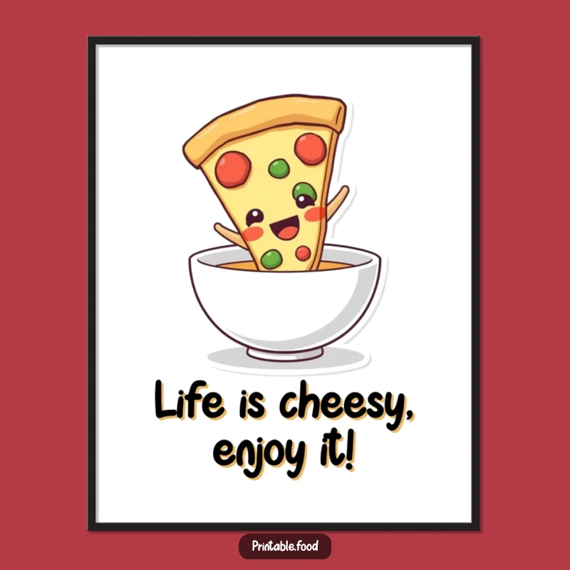Free Printable Pizza Art: Sliding Fun, Funny Downloadable Wall Decor Gift