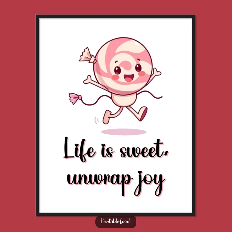 Funny Free Printable Wall Art: Candy Character Skipping with Joy, Downloadable Art