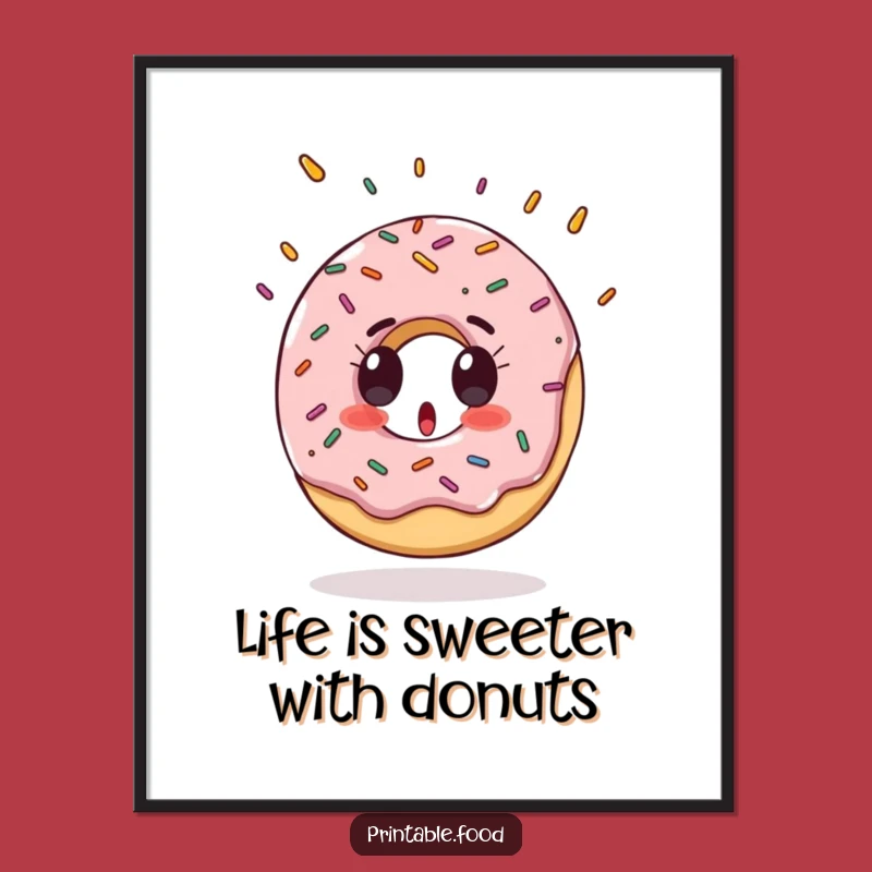 Funny Free Printable Wall Art: Surprised Donut Sprinkle Downloadable Decor Whimsical Art