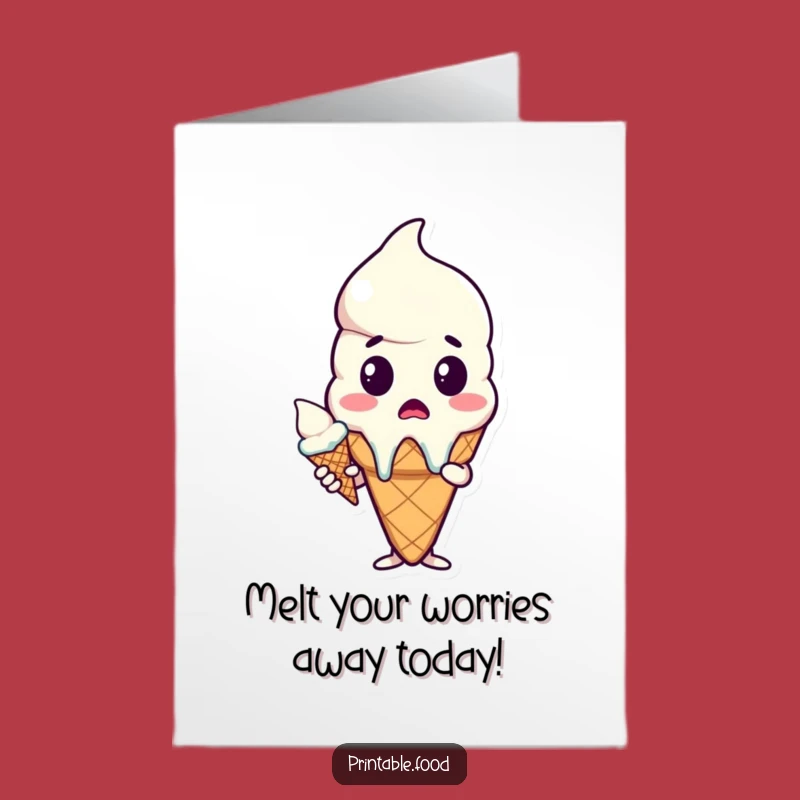 Free Printable Birthday Card: Surprised Ice Cream Cone Melting Funny Downloadable Gift