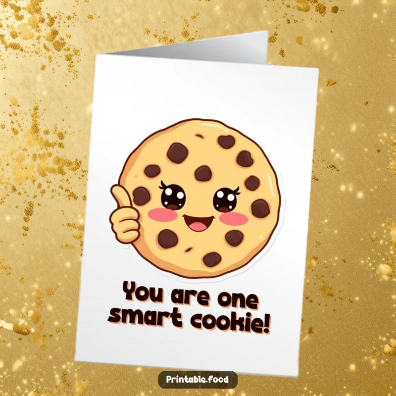 Funny Free Printable Cookie Birthday Card: Joyful cookie with chocolate chip eyes giving a big thumbs up.