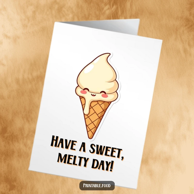 Funny Free Printable Birthday Card: A gleeful ice cream cone, melting with happiness, celebrating a birthday.