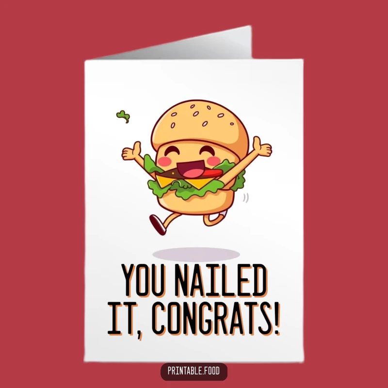 Free Printable Congrats Card: Burger Jumps for Joy Over Your Amazing Achievement!