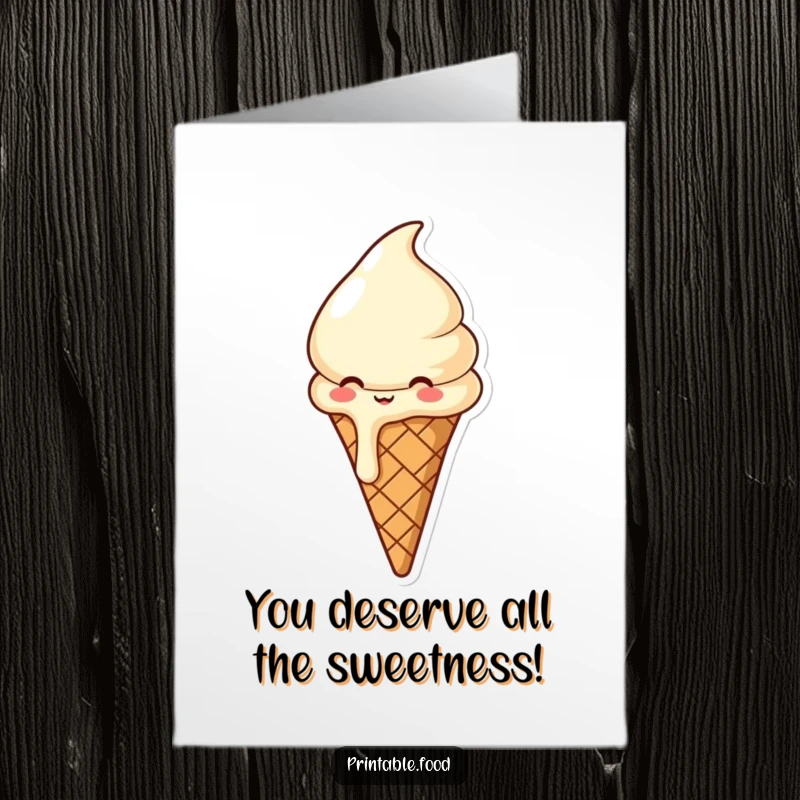 Funny Free Printable Congratulations Card: A delighted ice cream cone, slightly melted, expressing joy for achievements.