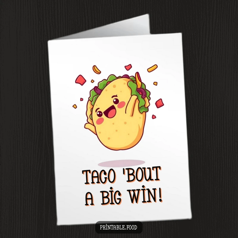 Funny Free Printable Congratulations Card: A joyful taco executes a perfect somersault, sending toppings flying in celebration.