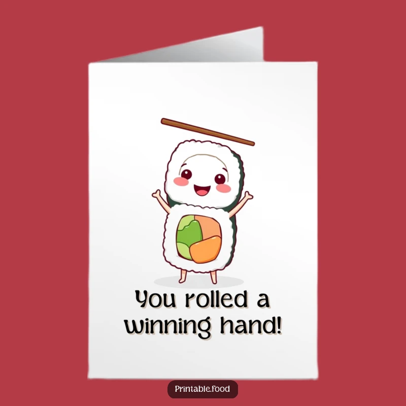 Free Printable Congratulations Card: Sushi Acrobat Funny Achievement Downloadable Gift