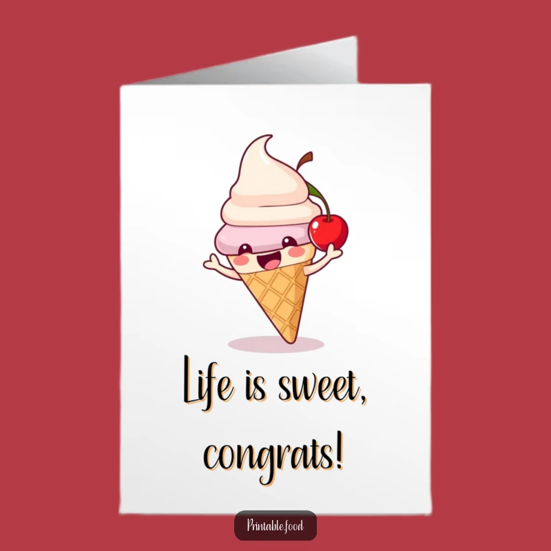 Free Printable Congrats Card: Ice Cream Cone Celebrates Success with Cherry Bounce