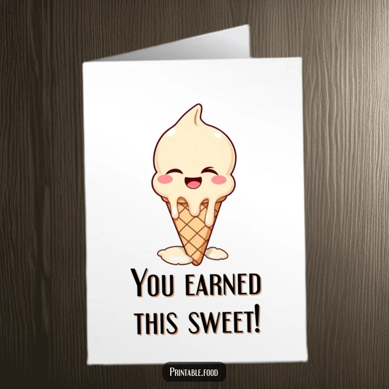 Funny Free Printable Congratulations Card: A winking ice cream cone is dissolving with joyous laughter, a sweet celebration.