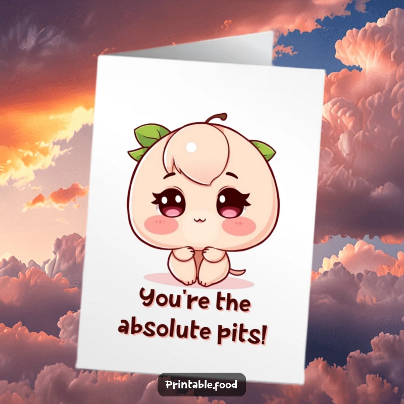 Funny Free Printable Congratulations Card: A peach blushing deeply, conveying shy excitement and pride for an achievement.