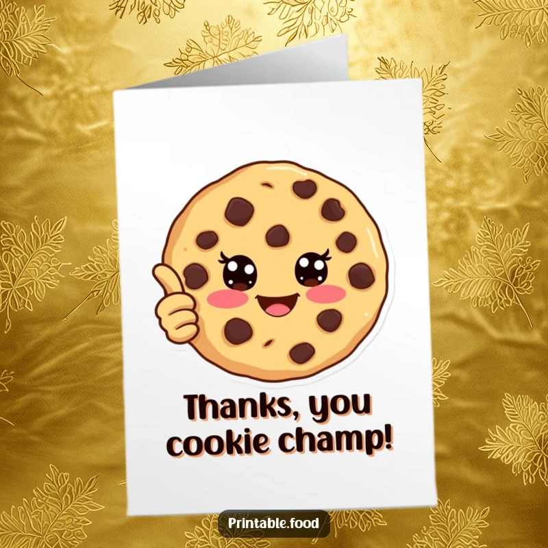 Funny Free Printable Cookie Thank You Card: A happy chocolate chip cookie giving a thumbs up to say thanks.