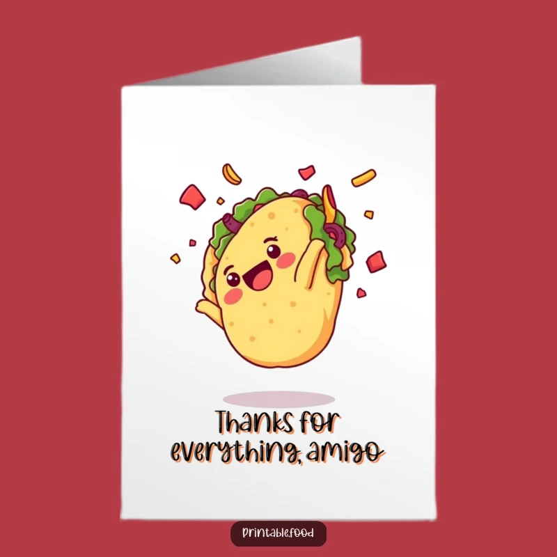 Free Printable Thank You Card: Taco Somesault Thanks Funny Downloadable Gift