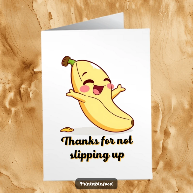 Funny Free Printable Banana Thank You Card: Amused banana character slips gleefully, offering a comical thank you.