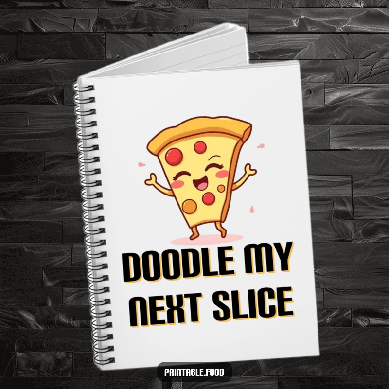 Funny Notebook cover featuring a winking pizza slice character doing a silly, energetic dance move.