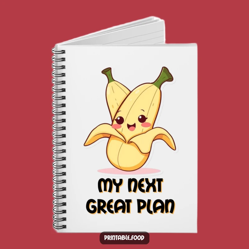 Jot down your thoughts, recipes, or silly ideas in this funny notebook, featuring a banana character expertly mid-peel.
