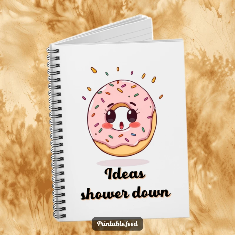 Funny Notebook with a surprised donut character and falling sprinkles, perfect for jotting down sweet ideas.