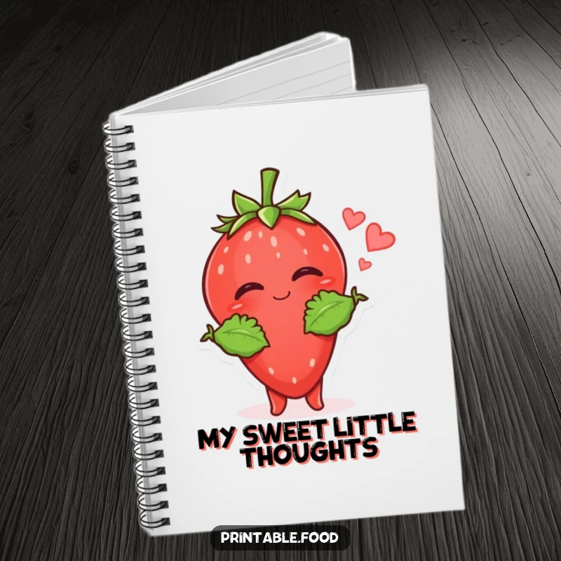 Funny Strawberry Kiss Notebook: A giggling strawberry with leafy arms sends a kiss, making note-taking a delightful and sweet experience.