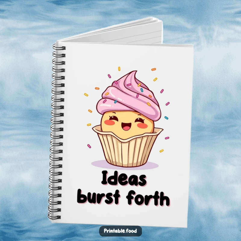 Funny Notebook with a cheerful cupcake showering confetti, perfect for jotting down sweet ideas.