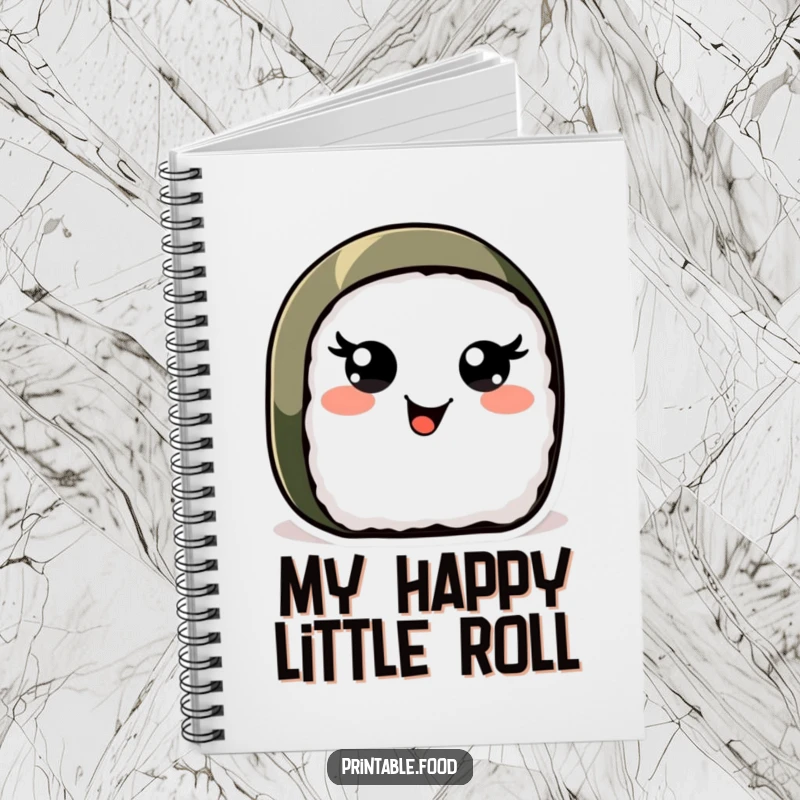 Funny Sushi Roll Notebook: A happy sushi roll with lively, wiggling eyes adorns the cover, making note-taking a joyful experience.