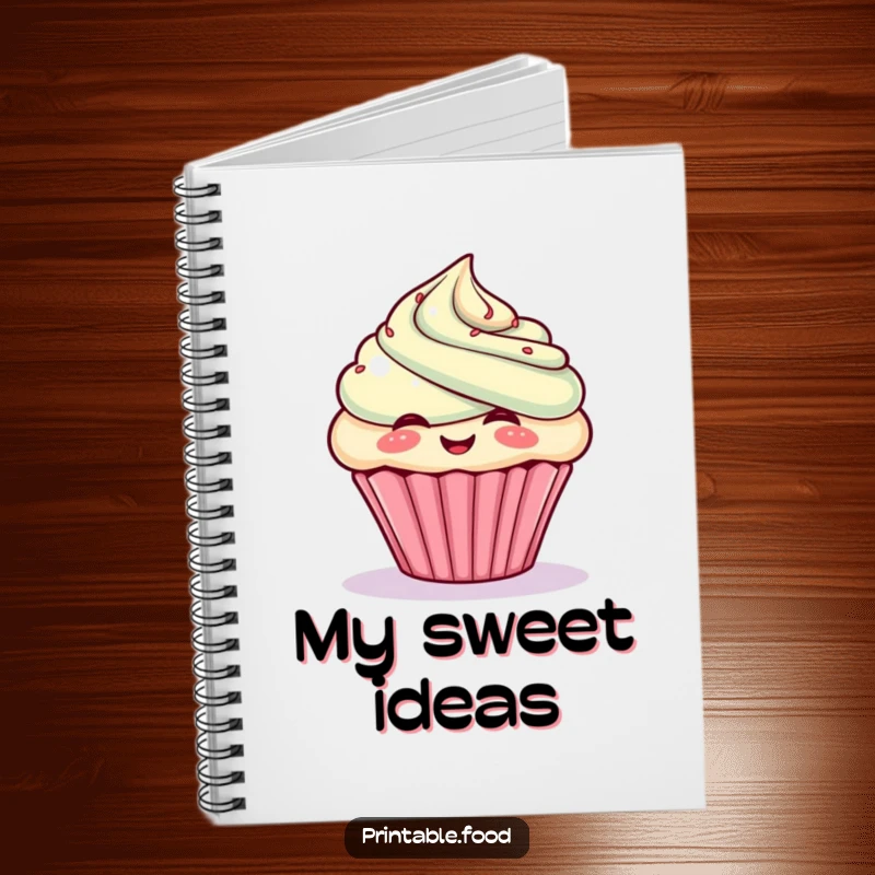 Funny notebook with a giggling cupcake character puffing out frosting, perfect for notes and recipes.