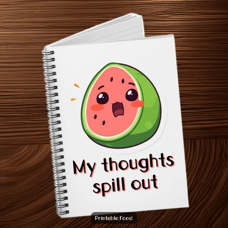 Funny Notebook with a surprised watermelon slice and a wide mouth open, designed for jotting down ideas.