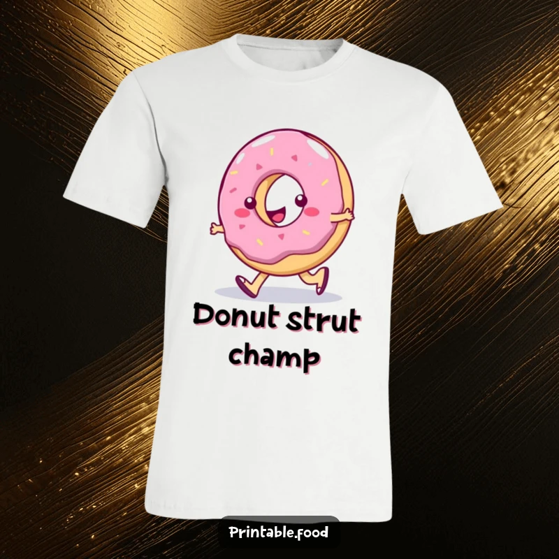 Funny T-Shirt: A wobbly jelly donut character doing a distinctively silly walk, embodying playful clumsiness and sweetness.
