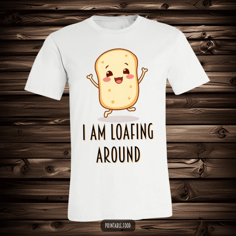 Funny t-shirt: A smiling bread roll character performs an energetic and joyful bounce, showcasing happiness in its carb form.